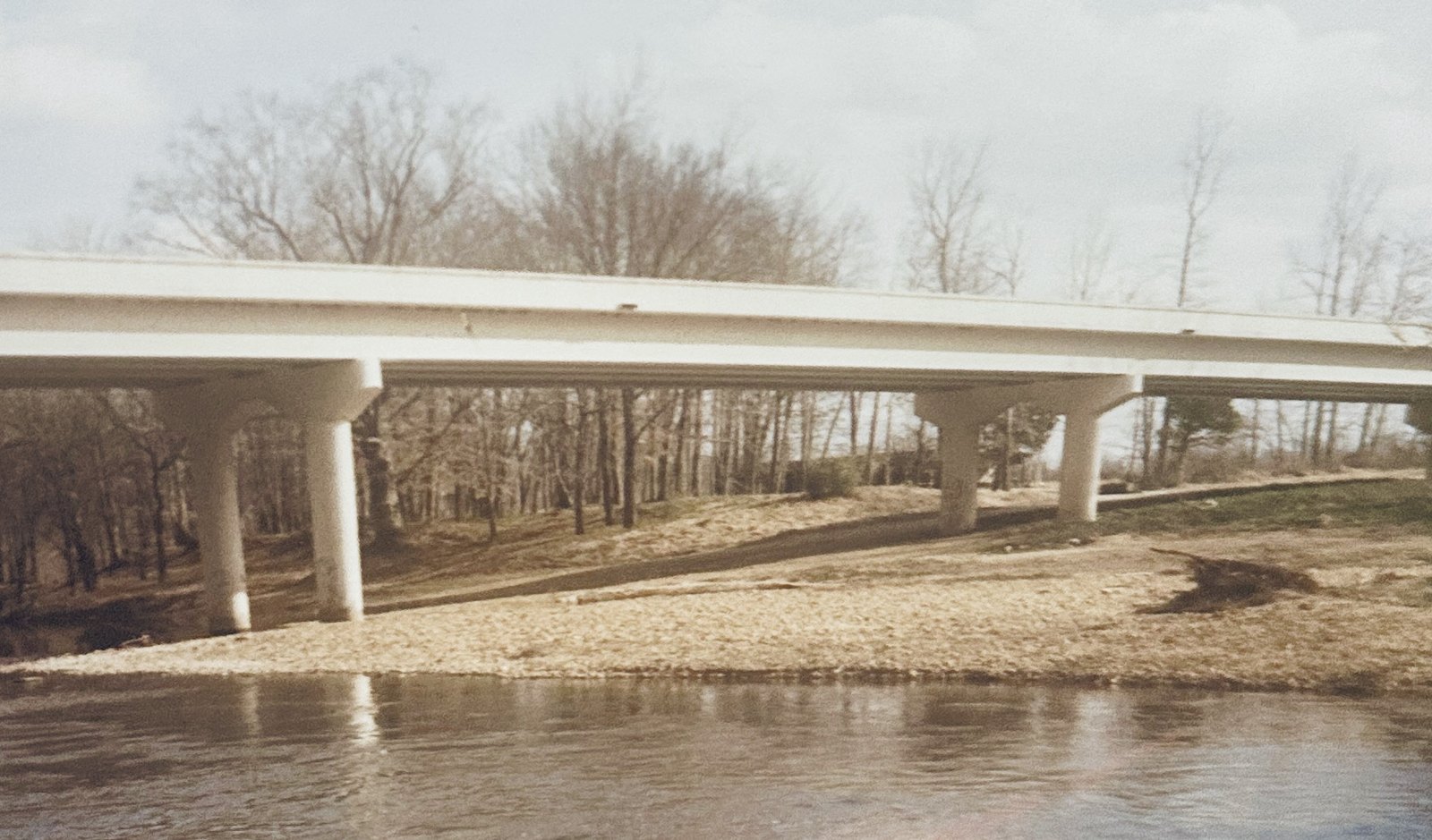 The Highway 13 bridge over the Buffalo River beside the gravel bar