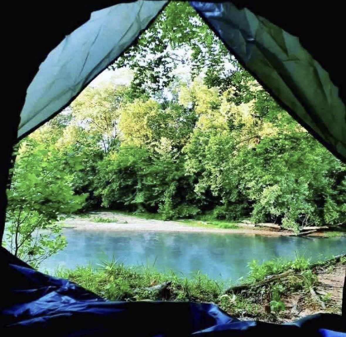 View of the Buffalo River from inside a tent at Crazy Horse