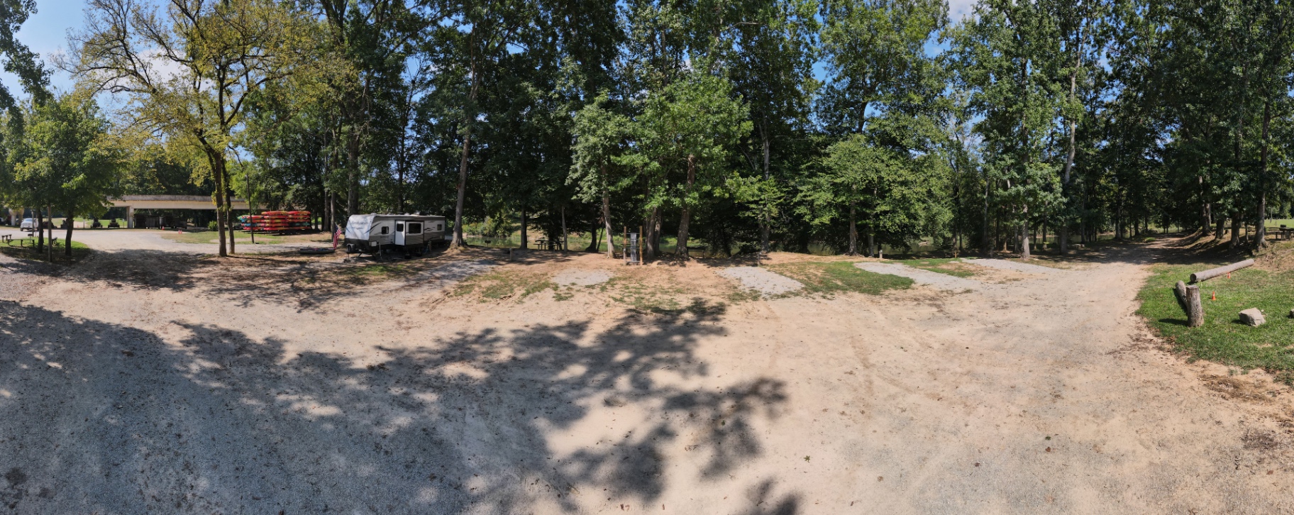Panoramic view of shaded RV and tent sites near the Buffalo River