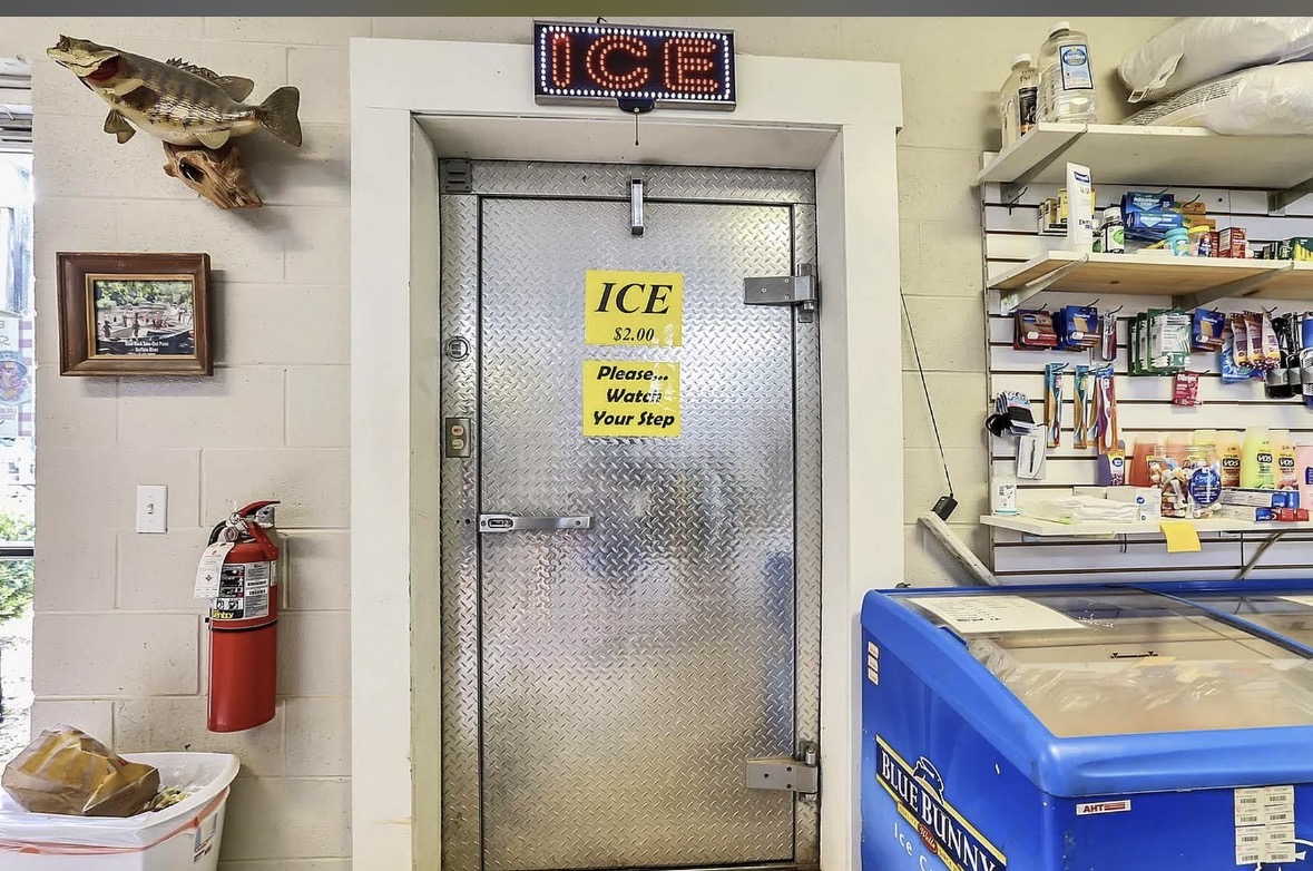 The ice room door inside the camp store