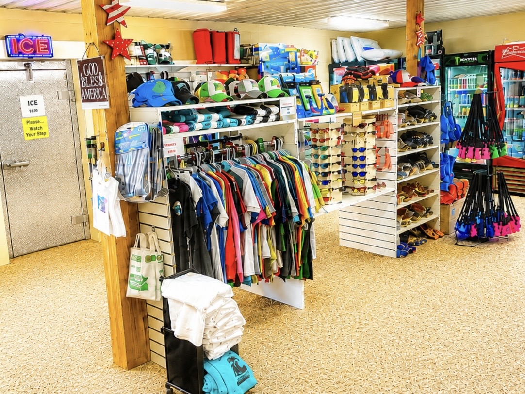 Shirts, hats, sunglasses, water shoes and river gear for sale