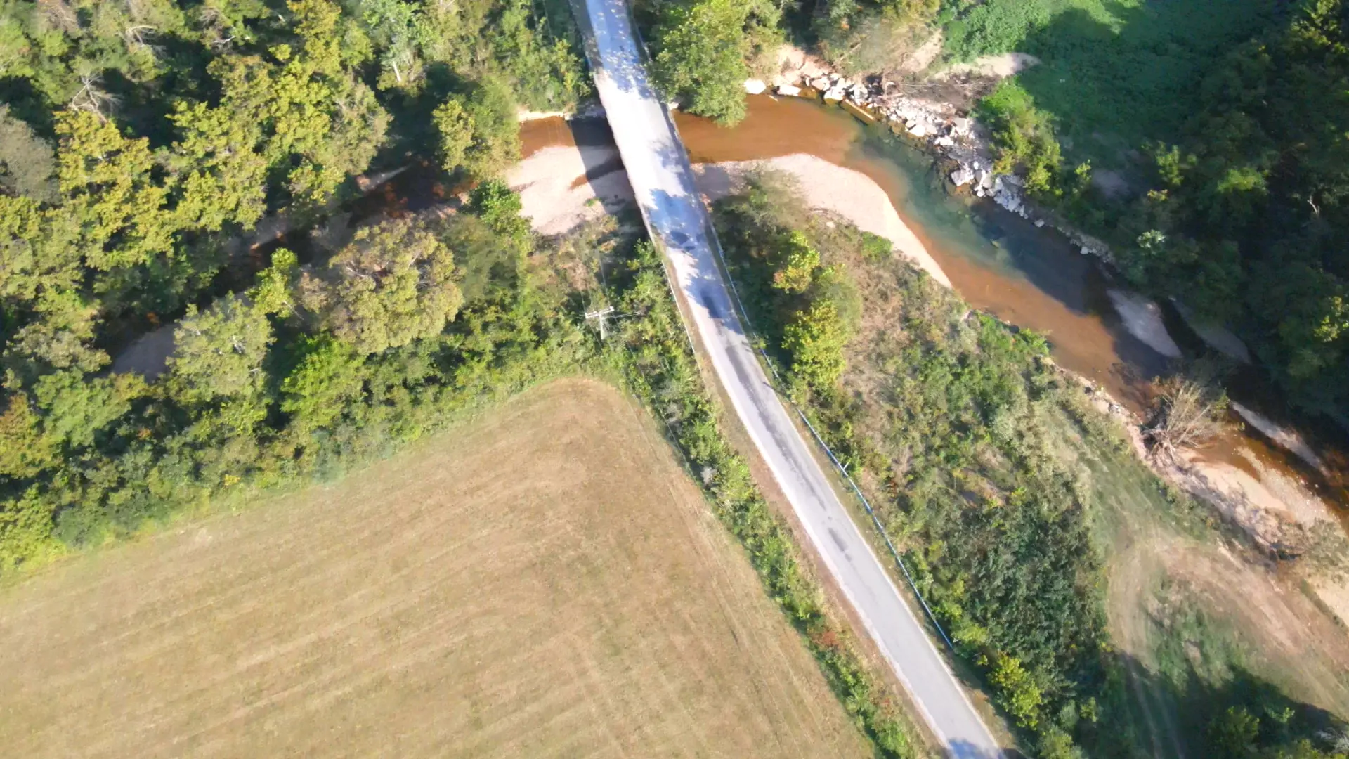 Aerial view over the bridge and Buffalo River