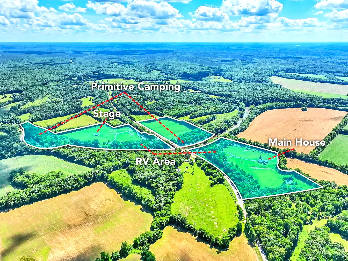 Labeled aerial view of the Crazy Horse property