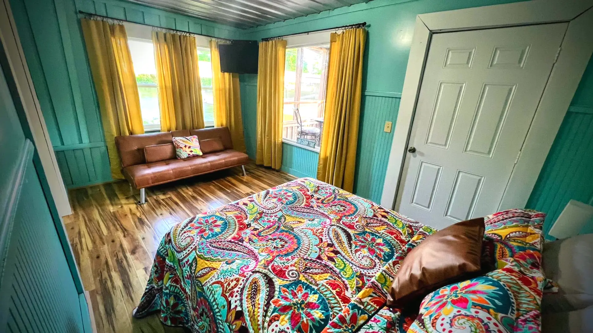 Teal cabin interior