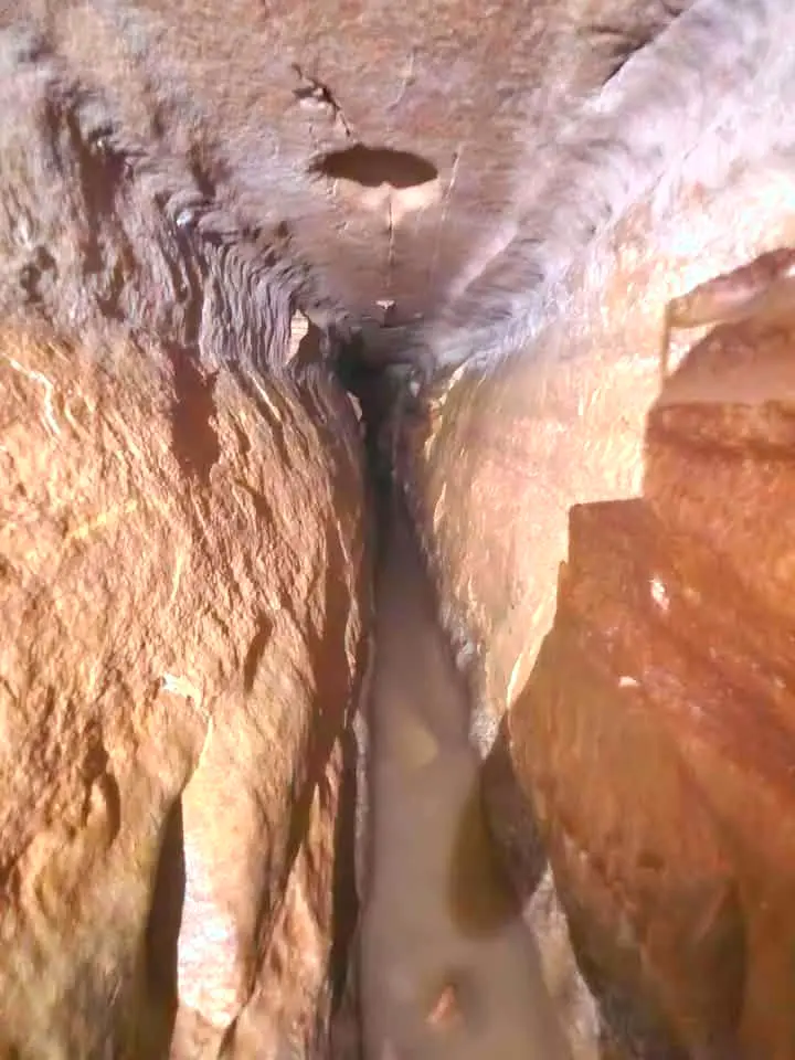 Narrow cave passage along the Buffalo River bluffs