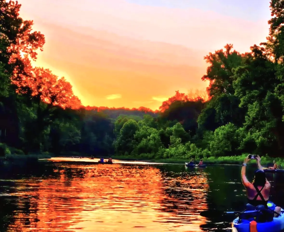 Paddling the Buffalo River at sunset