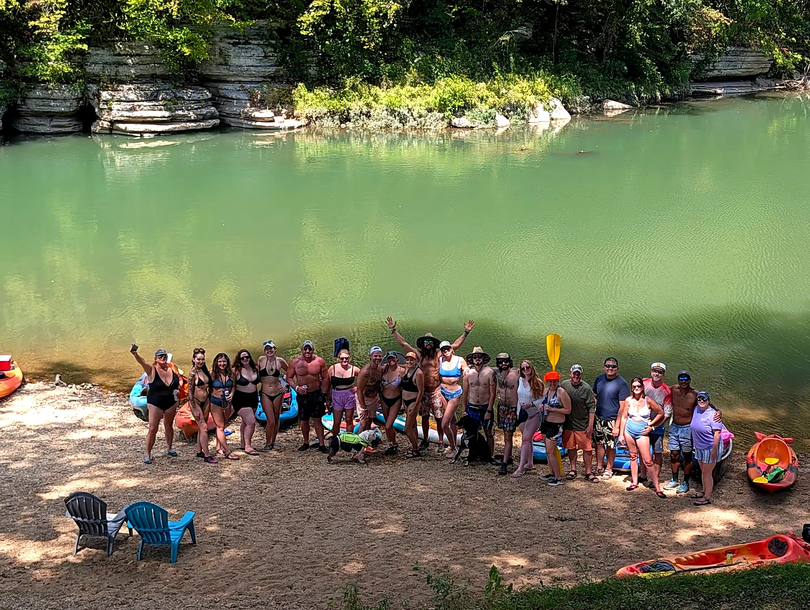 The whole crew on the gravel bar by the Buffalo River