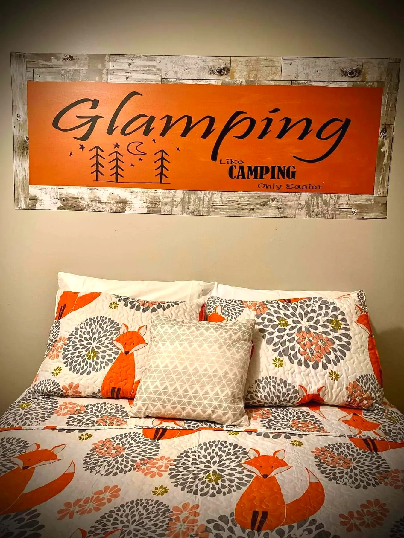 Glamping-style lodge bed