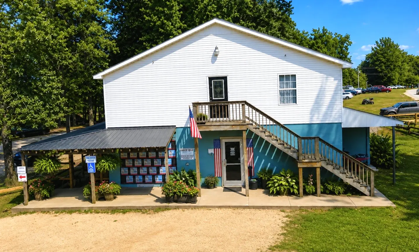 The office and camp store at the south campground, with showers and restrooms downstairs